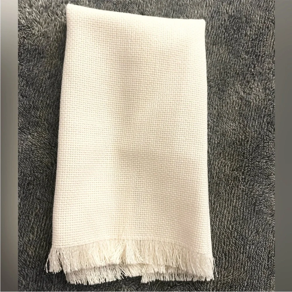 Christmas Noel Embroidered Cross-stitch Needlepoint Cream Hand Towel